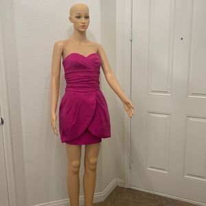 Jessica McClintock Size 4 Fuschia Hot Pink Strapless Lined Mini Dress Pockets